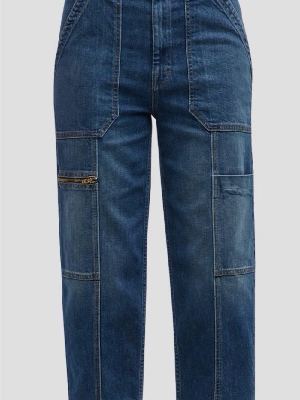 MOTHER Women's High-Rise Straight-Leg Utility Jeans in Dark Blue - Picture 4 of 10